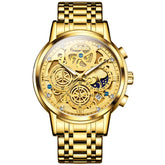 Olevs 9947 Luxury Gold Skeleton Chronograph Watch