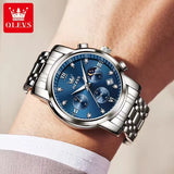 OLEVS 2858 Chronograph Men's Watch Blue Dial – Waterproof Luminous Quartz Stainless Steel Luxury Wristwatch