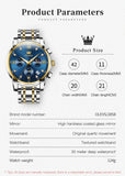 OLEVS 2858 Chronograph Men's Watch Blue Dial – Waterproof Luminous Quartz Stainless Steel Luxury Wristwatch