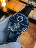 Patek Philippe Automatic Open Heart Moonphase Style Watch – Black Dial & Leather Strap