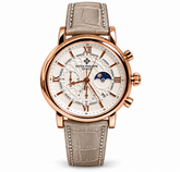 Patek Philippe Luxury Men’s Chronograph Watch – Rose Gold & White Dial with Grey Leather Strap