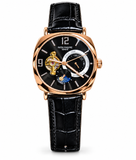 Luxury Men's Watch – Black Skeleton Dial, Rose Gold Case & Leather Strap