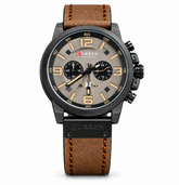 CURREN 8380 Men’s Chronograph Watch – Brown Leather Strap & Black Case