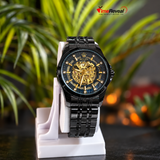 Black & Gold Skeleton Dial Bracelet Watch