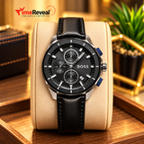 BOSS Men’s Chronograph Watch – Black Dial with Black Leather Strap