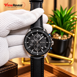 BOSS Men’s Chronograph Watch – Black Dial with Black Leather Strap