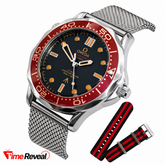 Omega 007 James Bond Edition Mesh Strap black dial red bezel Watch free nato strap