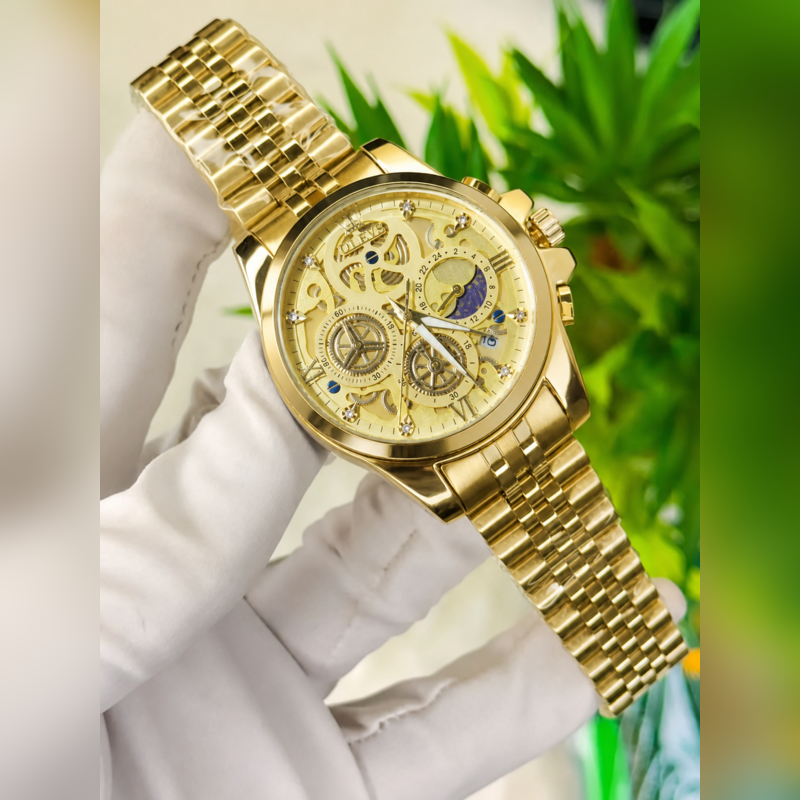 OLEVS 9947 Gold Edition men's gold stainless steel bracelet skeleton chronograph watch