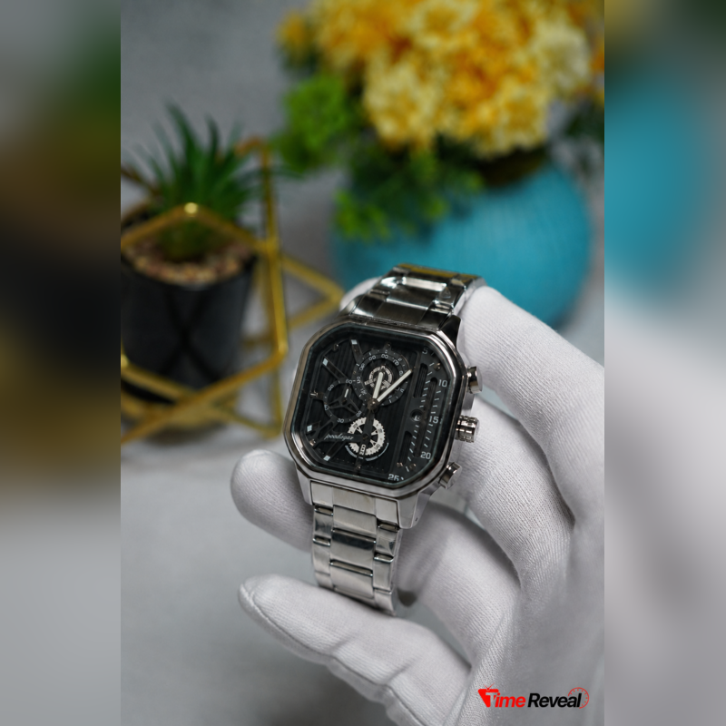 Poedagar Men's Black & Silver Skeleton Watch – Modern Luxury Design