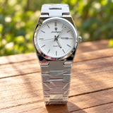 POEDAGAR White Dial Silver Stainless Steel Watch – Day & Date Display