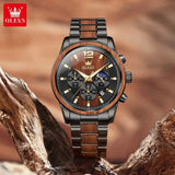 OLEVS 3645 Men's Brown Wooden Chronograph Watch – Elegant & Waterproof