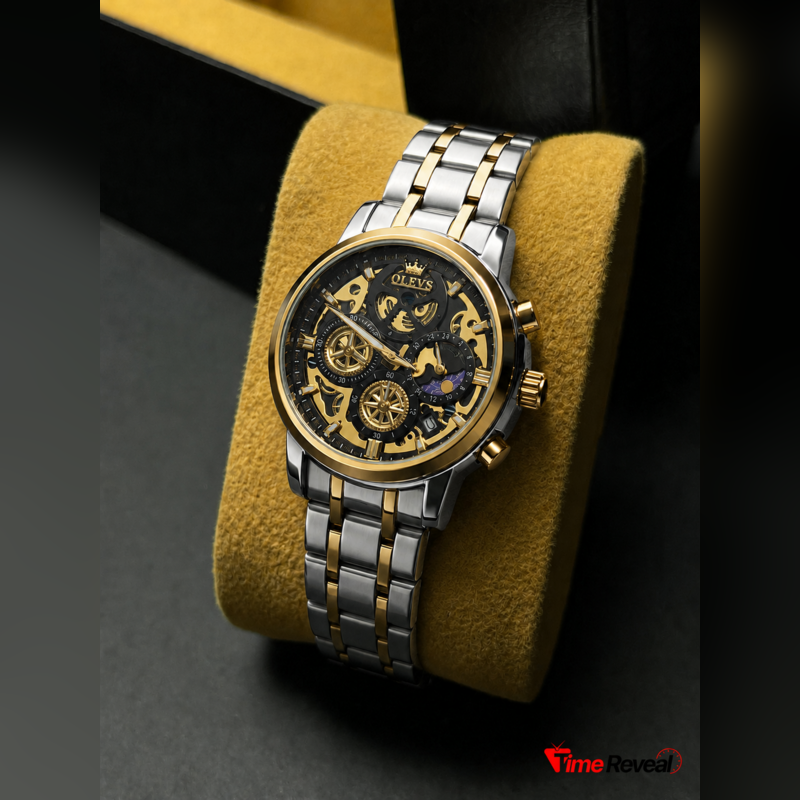 OLEVS 9947 gold and silver stainless steel bracelet chronograph watch