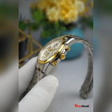 OLEVS 9947 two tone men's skeleton watch with white dial and stainless steel bracelet