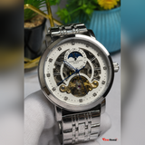 Patek Philippe open heart skeleton watch displayed on a stand