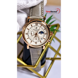 Patek Philippe white dial luxury men's watch with grey leather strap