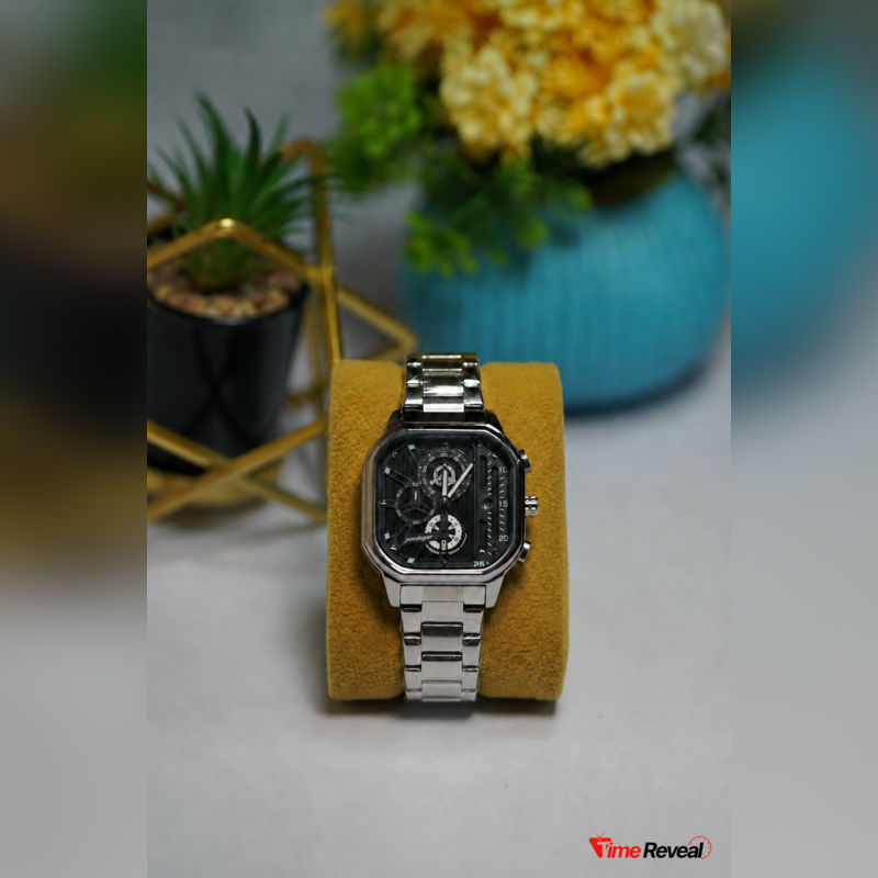 Poedagar Black Silver Luxury Chronograph Watch