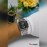 Poedagar Men's Black and Silver Skeleton Watch on Wrist