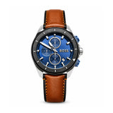 BOSS Men’s Chronograph Watch – Blue Dial with Brown Leather Strap