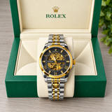 ROLEX Black Skeleton Automatic Watch | Gold & Silver Two-Tone