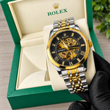 ROLEX Black Skeleton Automatic Watch | Gold & Silver Two-Tone