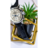 Patek Philippe Automatic Men’s Chronograph Watch – White Dial & Black Leather Strap