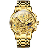 Olevs 9947 Luxury Gold Skeleton Chronograph Watch