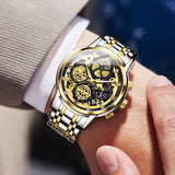 OLEVS 9947 Men's Two-Tone Skeleton Chronograph Watch