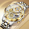 Olevs 9947 Luxury Skeleton Chronograph Watch, White Dial