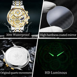 Olevs 9947 Luxury Skeleton Chronograph Watch, White Dial