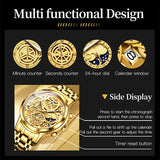 Olevs 9947 Luxury Gold Skeleton Chronograph Watch