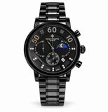 Patek Philippe Style Men's Luxury Chronograph Watch, Black & Silver White Dial