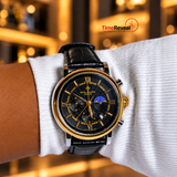 Patek Philippe Men's Watch – Black Dial with Black Leather Strap
