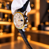 Patek Philippe Men’s Luxury Watch – White Dial Black Leather Strap
