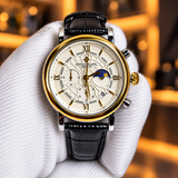 Patek Philippe Men’s Luxury Watch – White Dial Black Leather Strap