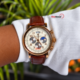 Patek Philippe Men's Watch – White Dial with Brown Leather Strap