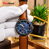 BOSS Men’s Chronograph Watch – Blue Dial with Brown Leather Strap