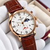 Patek Philippe Men's Watch – Luxury Black & White Dial with Brown Leather Strap