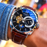 High-End Elegant Men's Watch, Vintage Automatic Mechanical Watch - Skeleton Dial, Alloy Case, Leather Strap - Business Casual Wear, the Best for Him, No Batteries Required