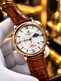 Patek Philippe Men's Watch – Luxury Black & White Dial with Brown Leather Strap