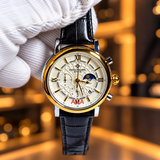Patek Philippe Men’s Luxury Watch – White Dial Black Leather Strap