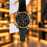 Patek Philippe Men's Watch – Black Dial with Black Leather Strap