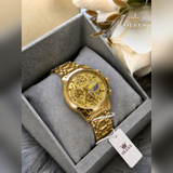 OLEVS 9947 Gold Edition men's luxury skeleton chronograph watch with gold stainless steel bracelet