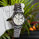 Patek Philippe Style Men's Luxury Chronograph Watch, Silver & White Dial