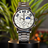 Patek Philippe Style Men's Luxury Chronograph Watch, Silver & White Dial