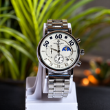 Patek Philippe Style Men's Luxury Chronograph Watch, Silver & White Dial