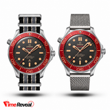 Omega 007 James Bond Edition Mesh Strap black dial red bezel Watch free nato strap