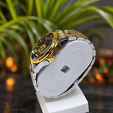 Rolex Style Men’s Skeleton Automatic Watch – Blue Dial Gold & Silver