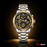 OLEVS 9947 men's two-tone gold and silver skeleton chronograph watch
