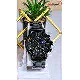 Patek Philippe black stainless steel men's watch on display stand