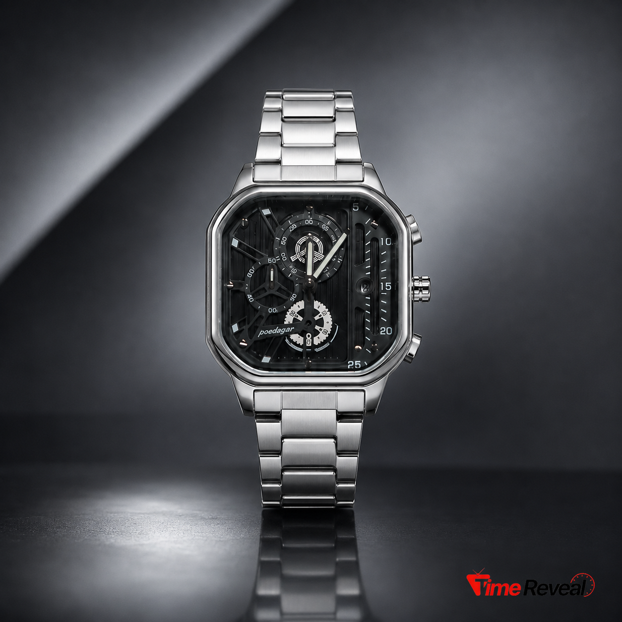 Poedagar Black and Silver Skeleton Watch for Men